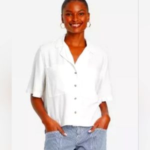 NWOT Universal Thread Button Down Shirt White Cotton Linen XXL